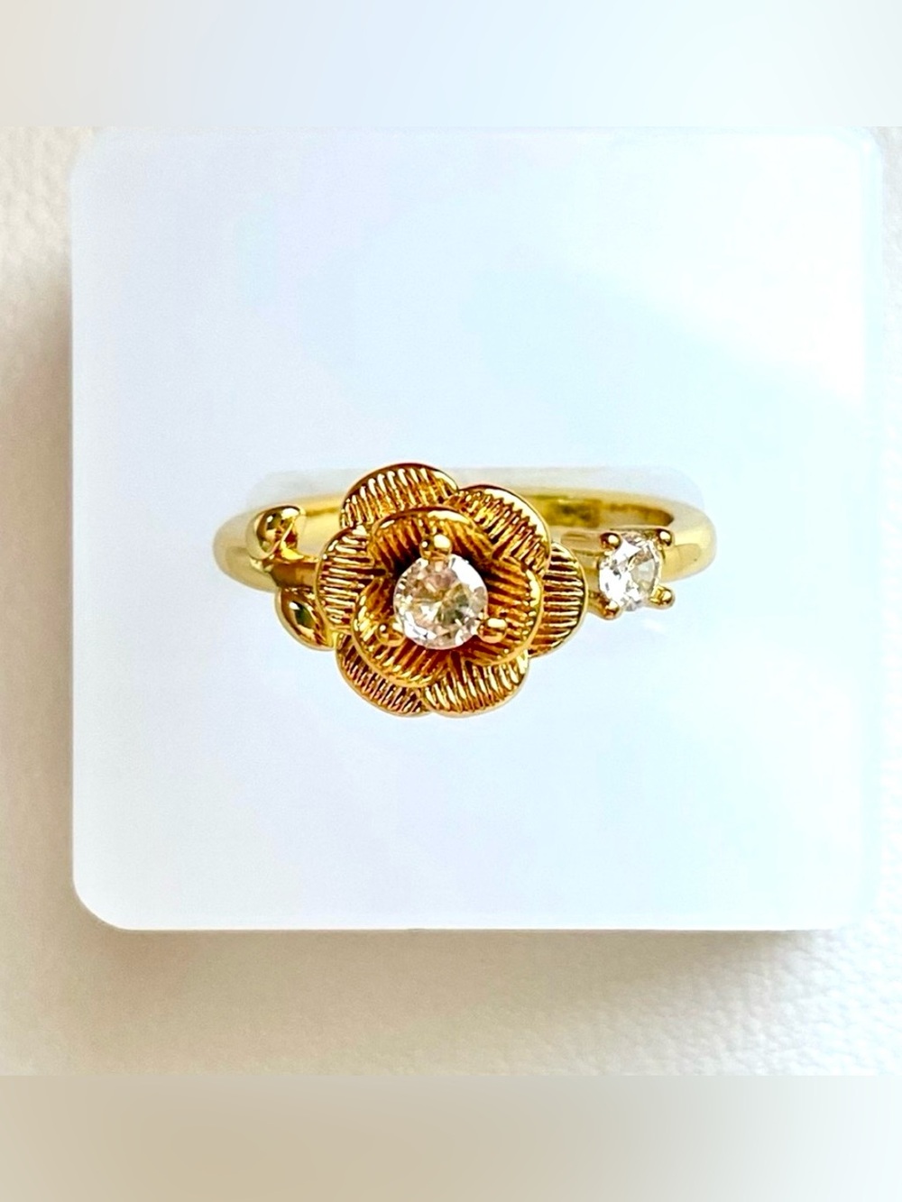 Gold Floral CZ Accent Ring
